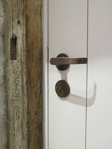 Rustic bronze lever with bathroom release c/o Hauser & Wirth Gallery, Bruton 