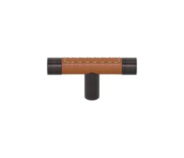 Turnstyle Designs Barrel T-Bar Stitch Out Recess Leather Cabinet Handle