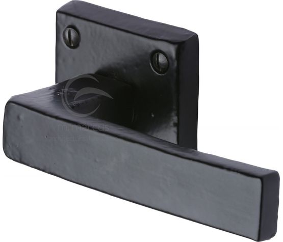 Marcus Hanwood Black Iron Rustic Door Handle Lever Latch on SQ Rose