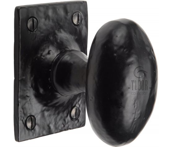 Marcus Oval Tudor Black Iron Mortice Knob on SQ Rose